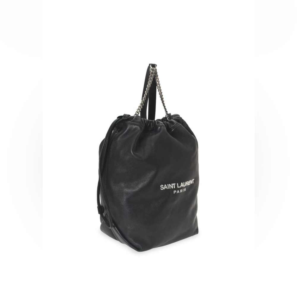 YSL Saint Laurent Teddy Bucket Bag Leather Logo Drawstring Crossbody + Pouch - Picture 2 of 16